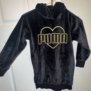 PUMA Velour Hooded sweater dress Black with Gold Heart Logo Girls sz 6.